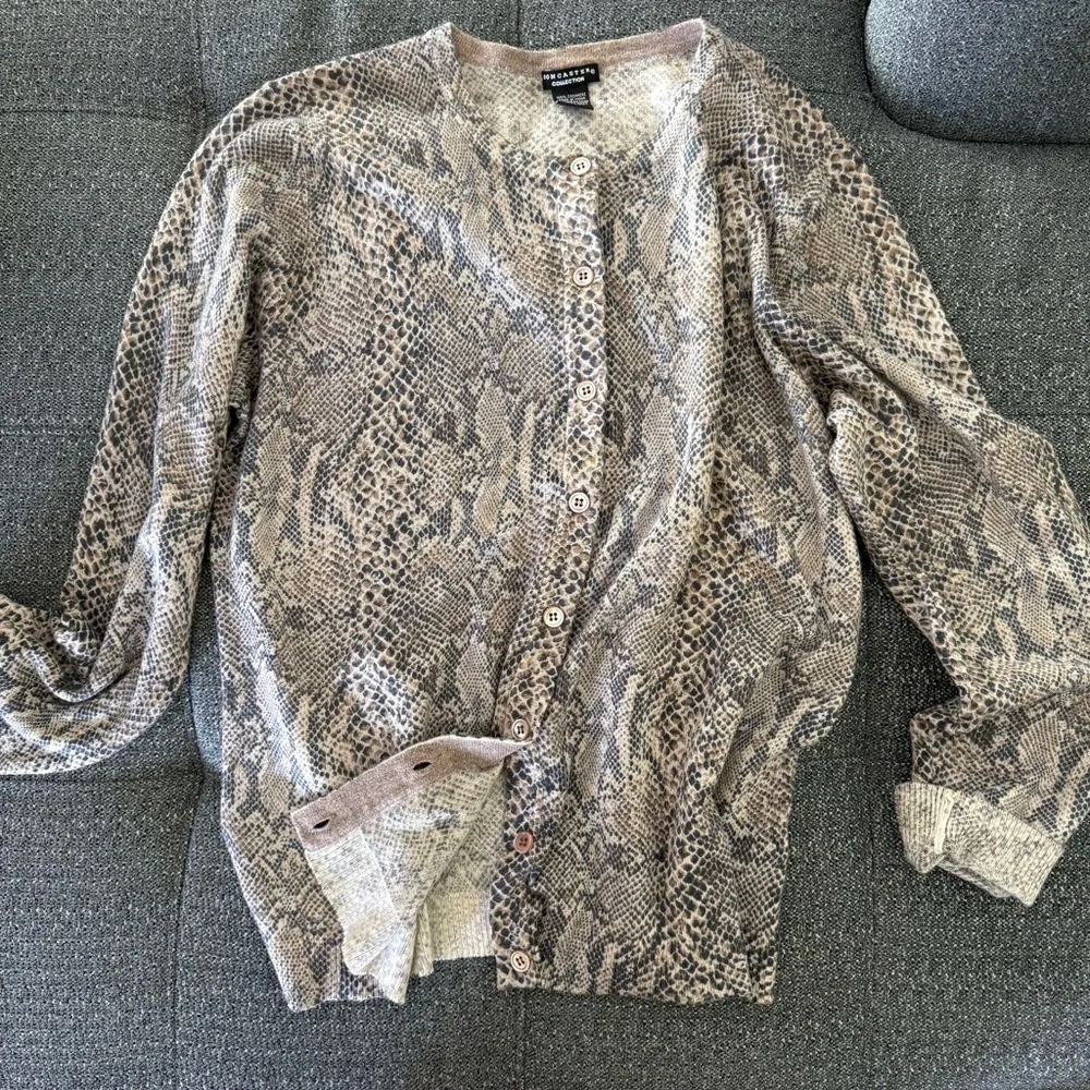 Doncaster Collection Cashmere Snakeskin Print Cardigan Women XL Natural Colors